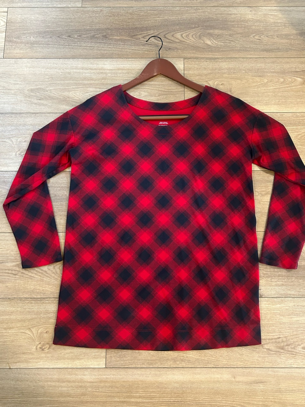 Jill Simply Supima Plaid Tunic M Red Black 100% Cotton Scoop Neck